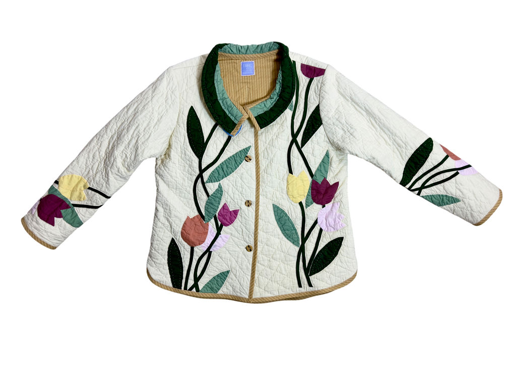 Custom made , upcycled quilted jacket by Fabric & Soul make in the USA. 
