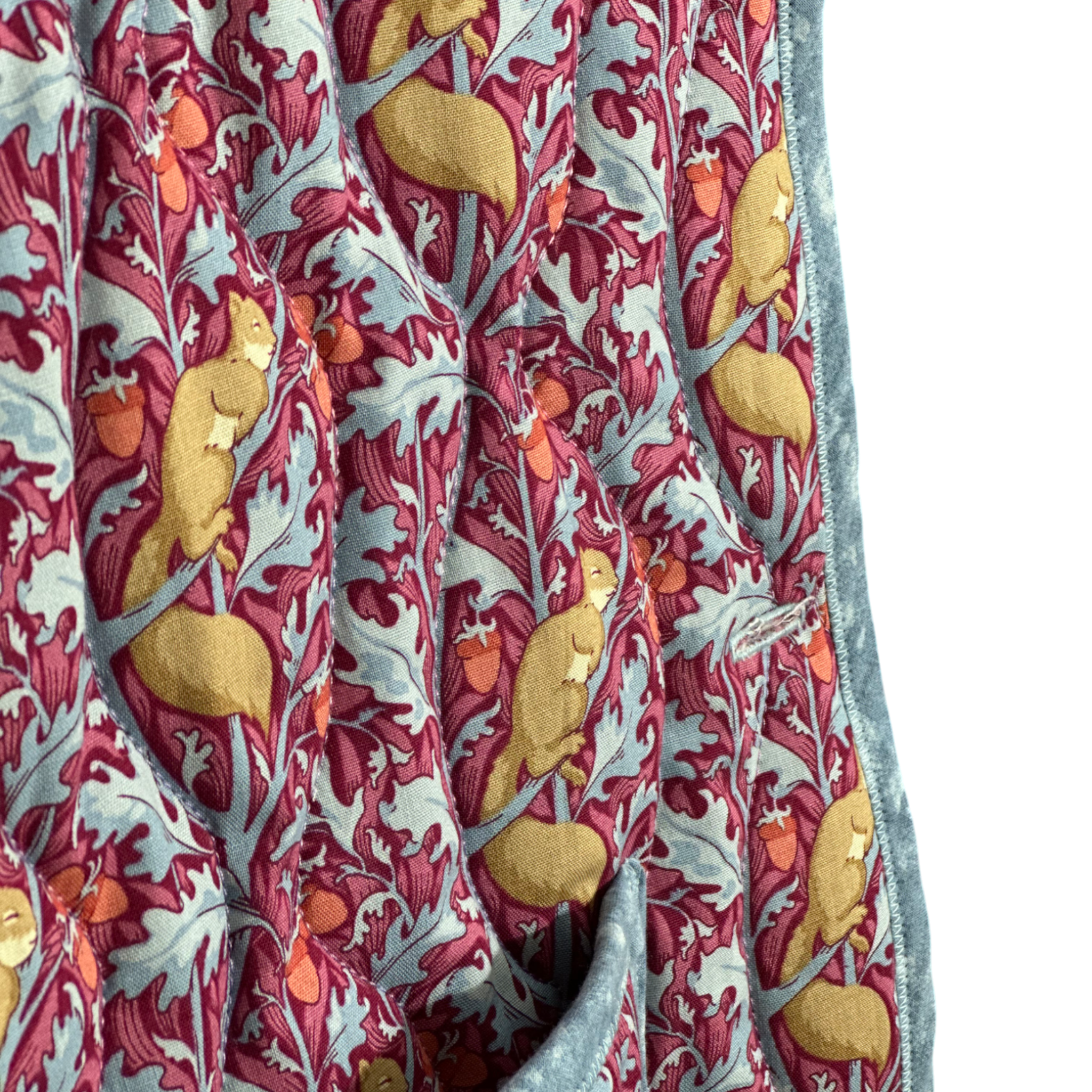 Inside view of handmade cotton and wool quilted jacket