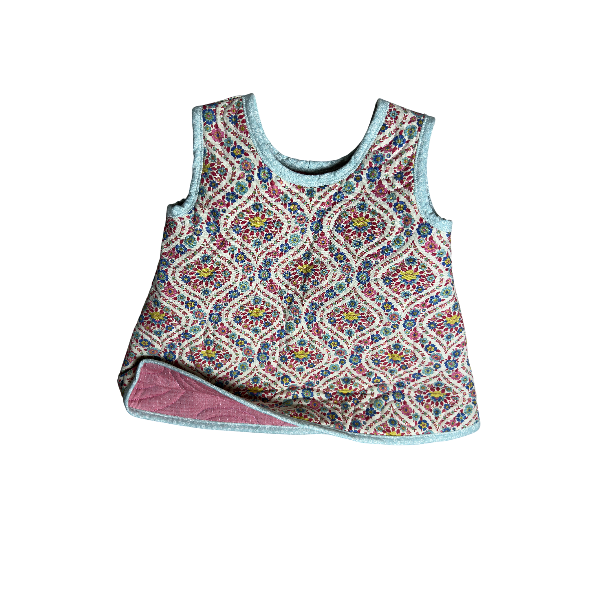 Front inside view of linking inside custom quilted jumper