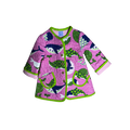 Handmade pink nautical children’s quilted coat with whale print and lime green binding