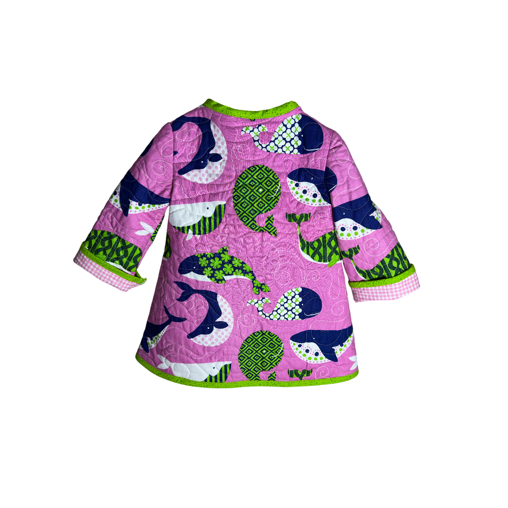 Back view of pink nautical toddler jacket with quilting details