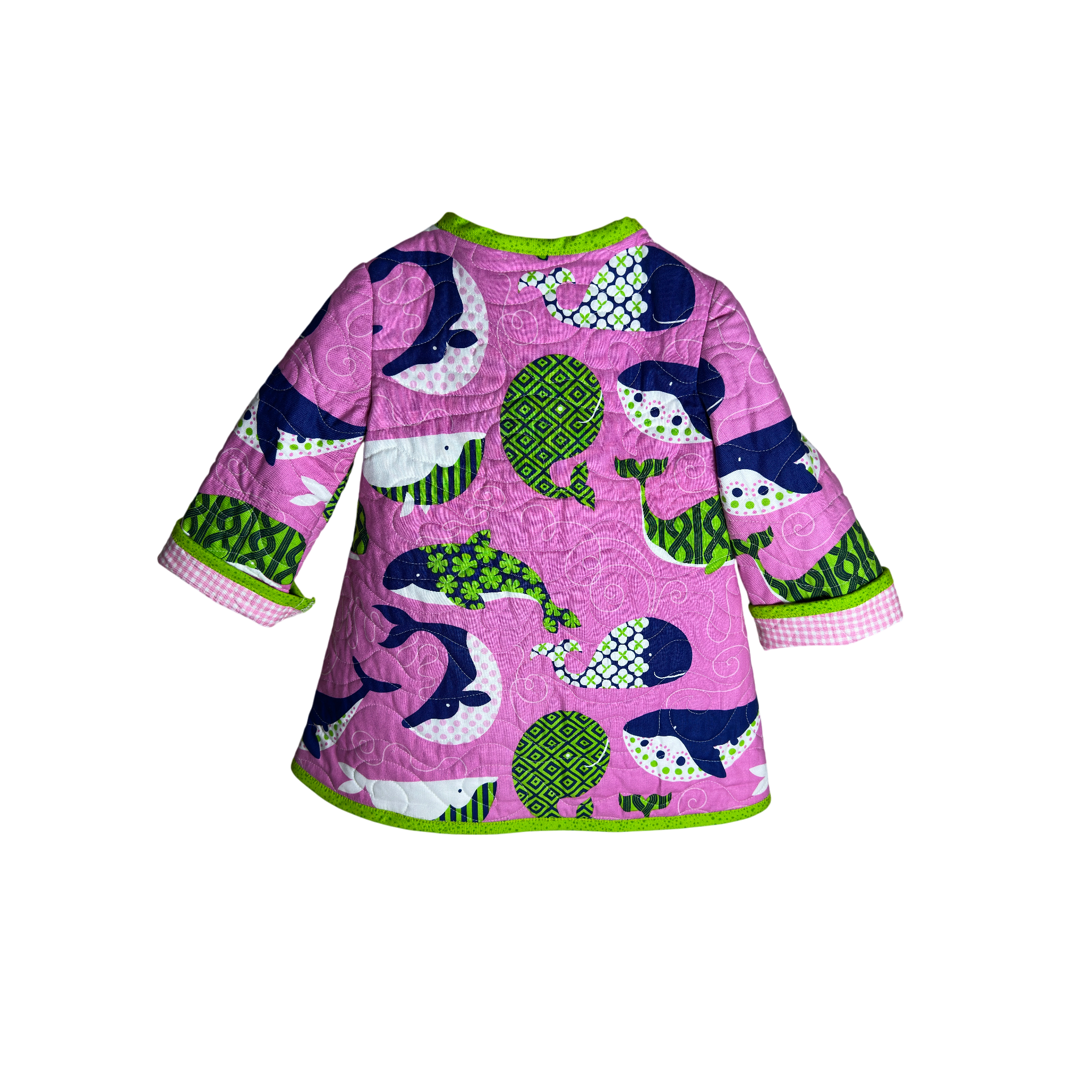 Back view of pink nautical toddler jacket with quilting details