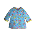 Front of Children's custom quilted coat showing Mermaids and coordinating lining and binding