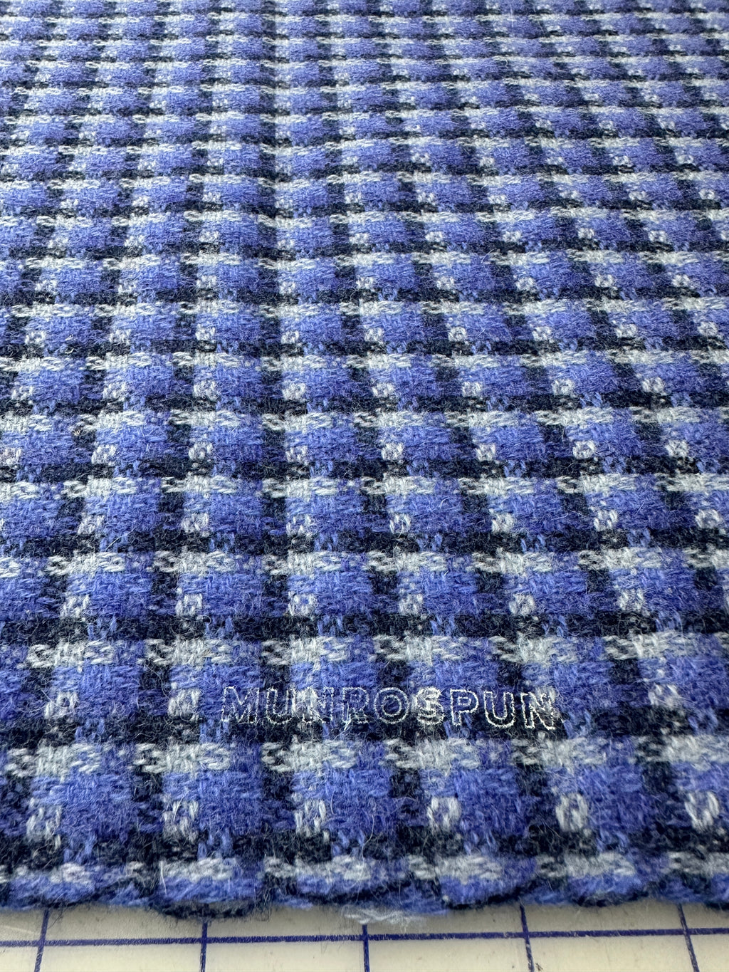 Munrospun mill stamp on fabric before cutting