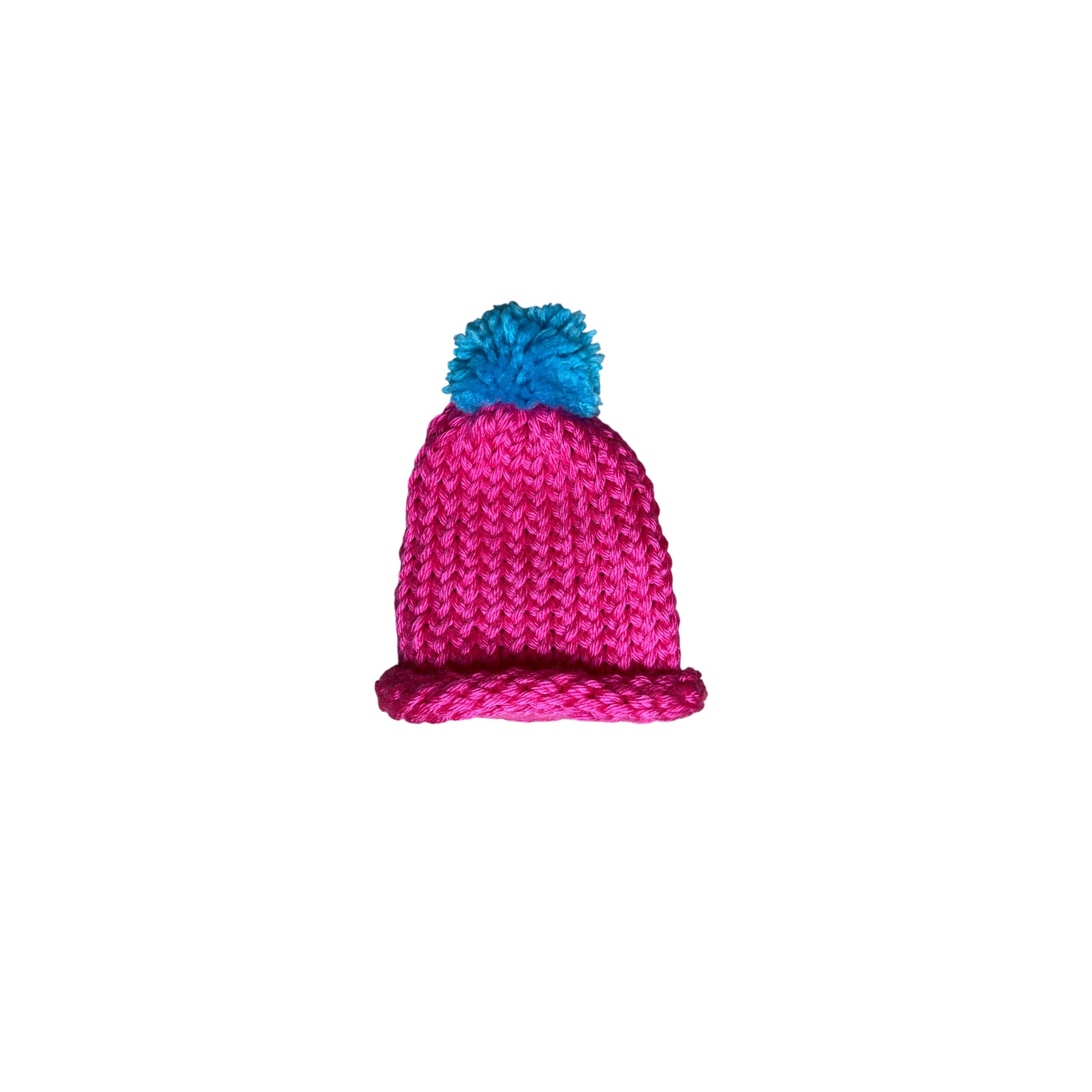 Newborn Baby Hat - Pink with Turquoise Pom Pom