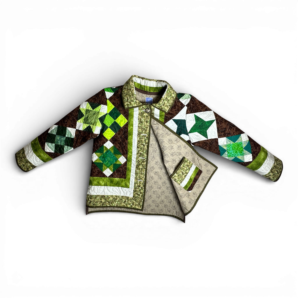 Interior hidden pocket detail in handmade quilted coat