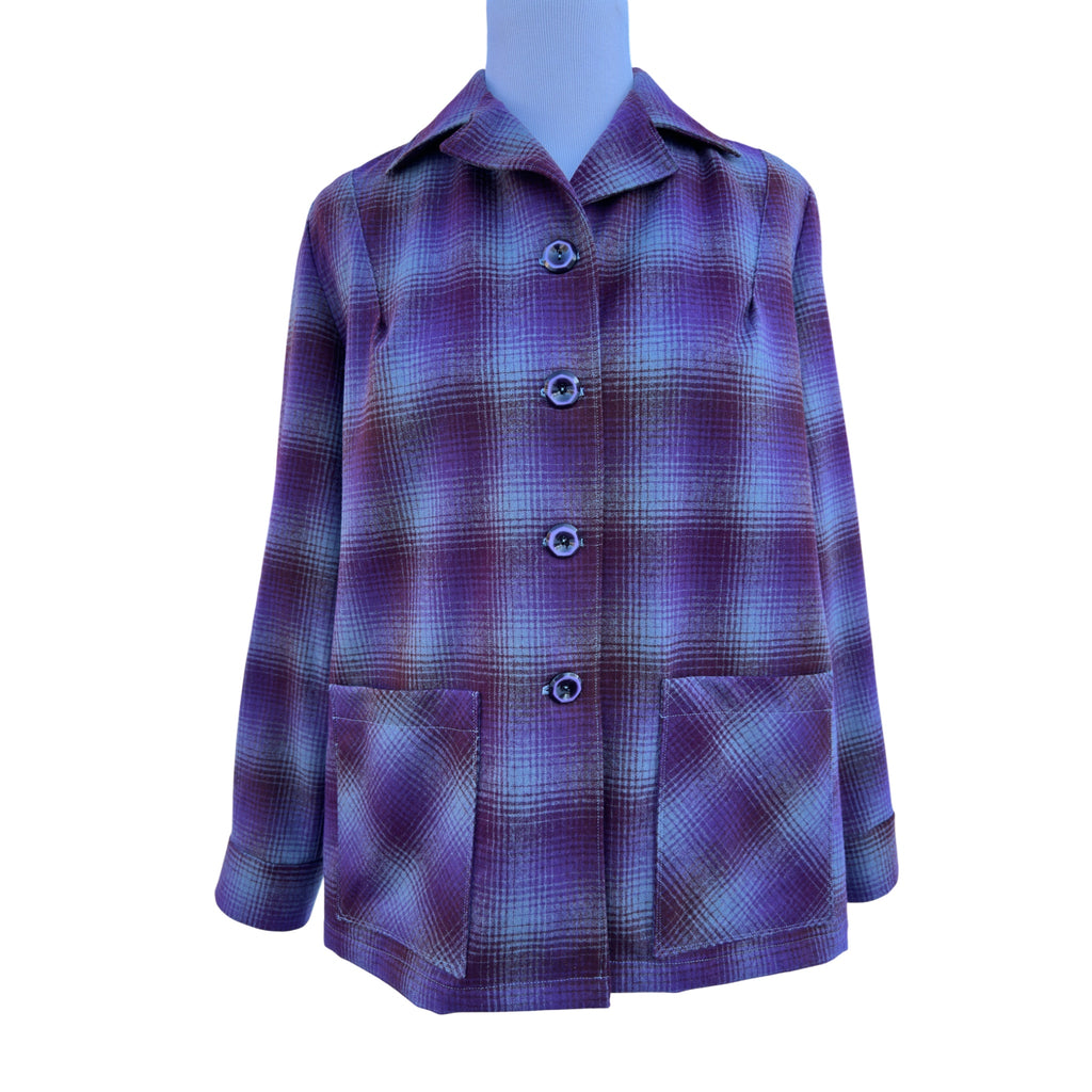 Plum & Grey Plaid Wool Shirt Jacket – Size Medium