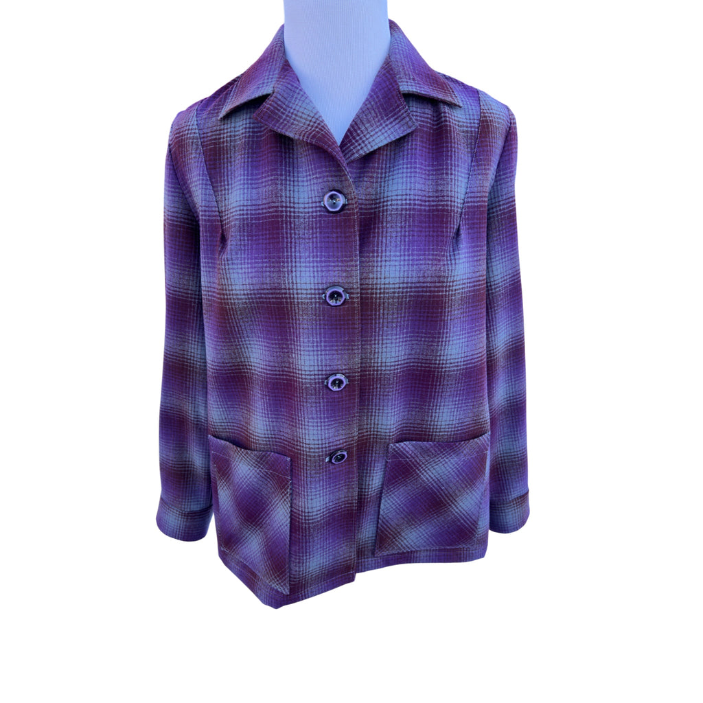 Plum & Grey Plaid Wool Shirt Jacket – Size Medium