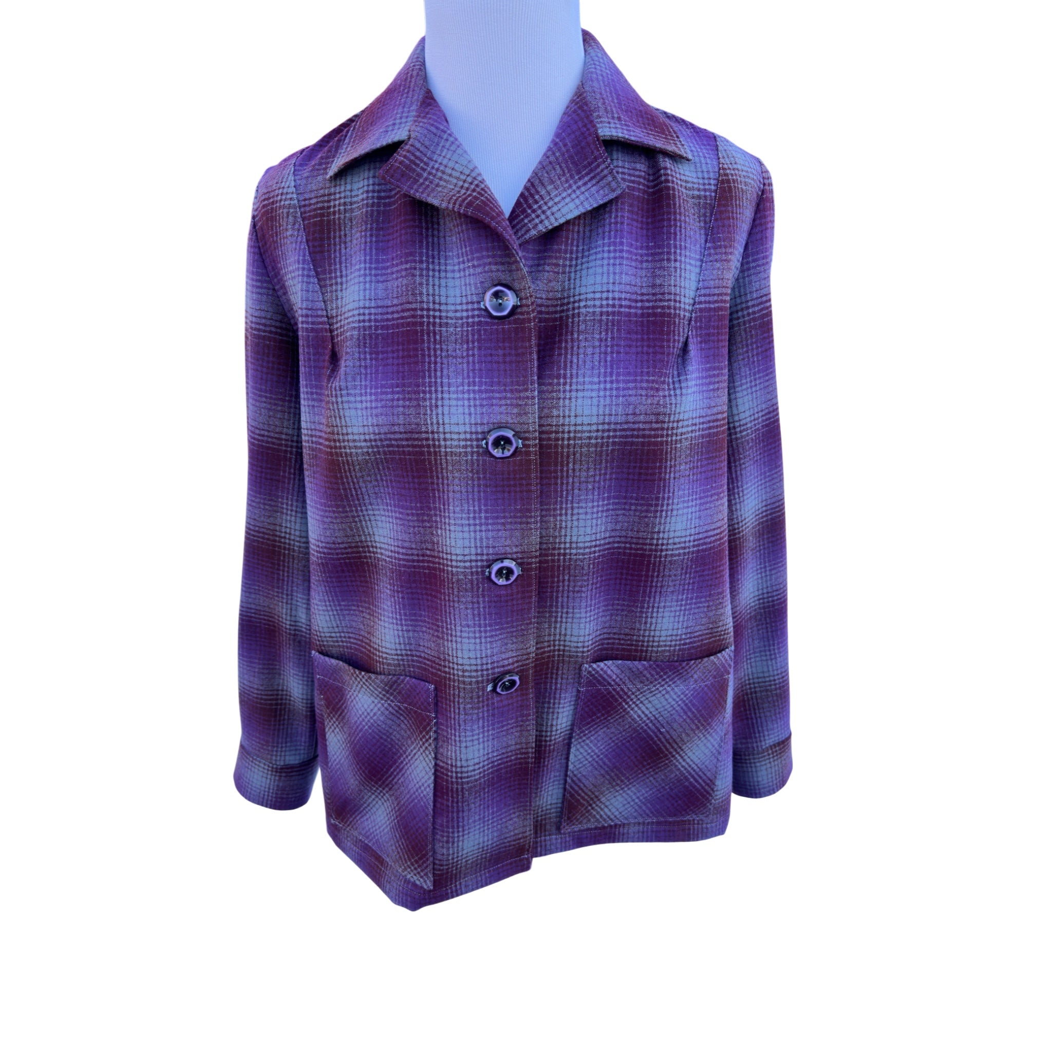Plum & Grey Plaid Wool Shirt Jacket – Size Medium