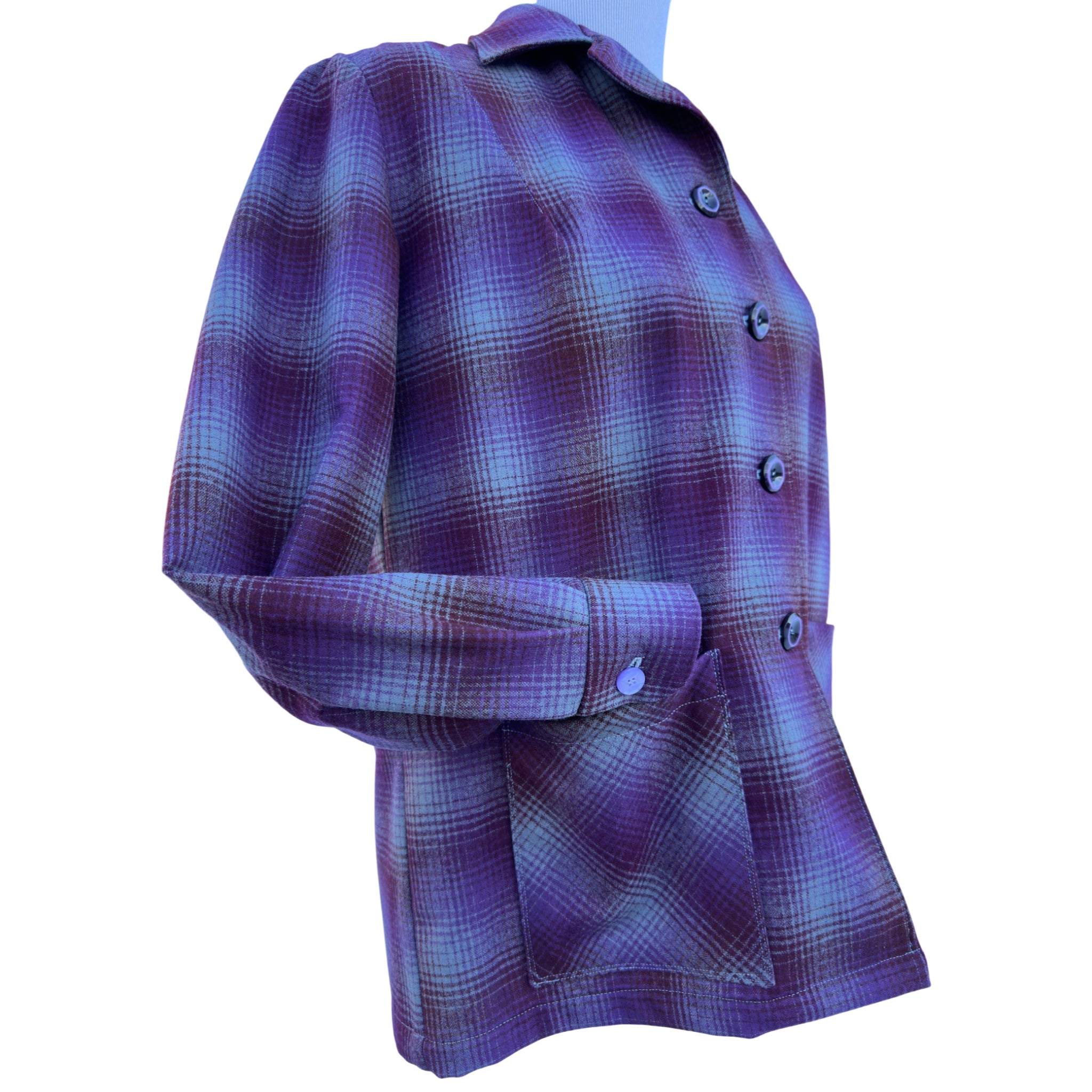 Plum & Grey Plaid Wool Shirt Jacket – Size Medium