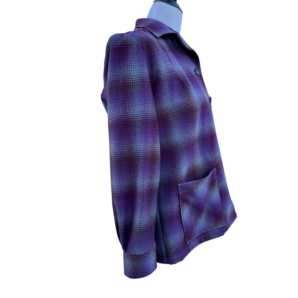 Plum & Grey Plaid Wool Shirt Jacket – Size Medium