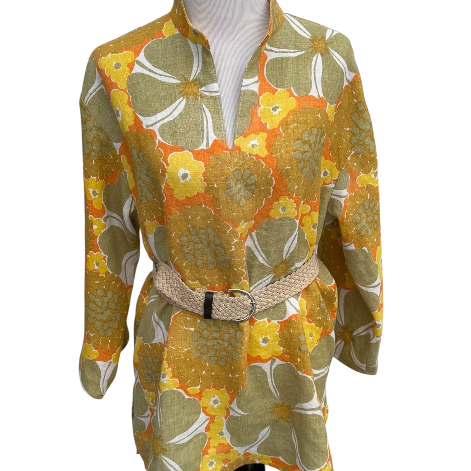 Retro Linen Tunic Styled with Belt – Belt Not Included | Fabric & Soul Handmade