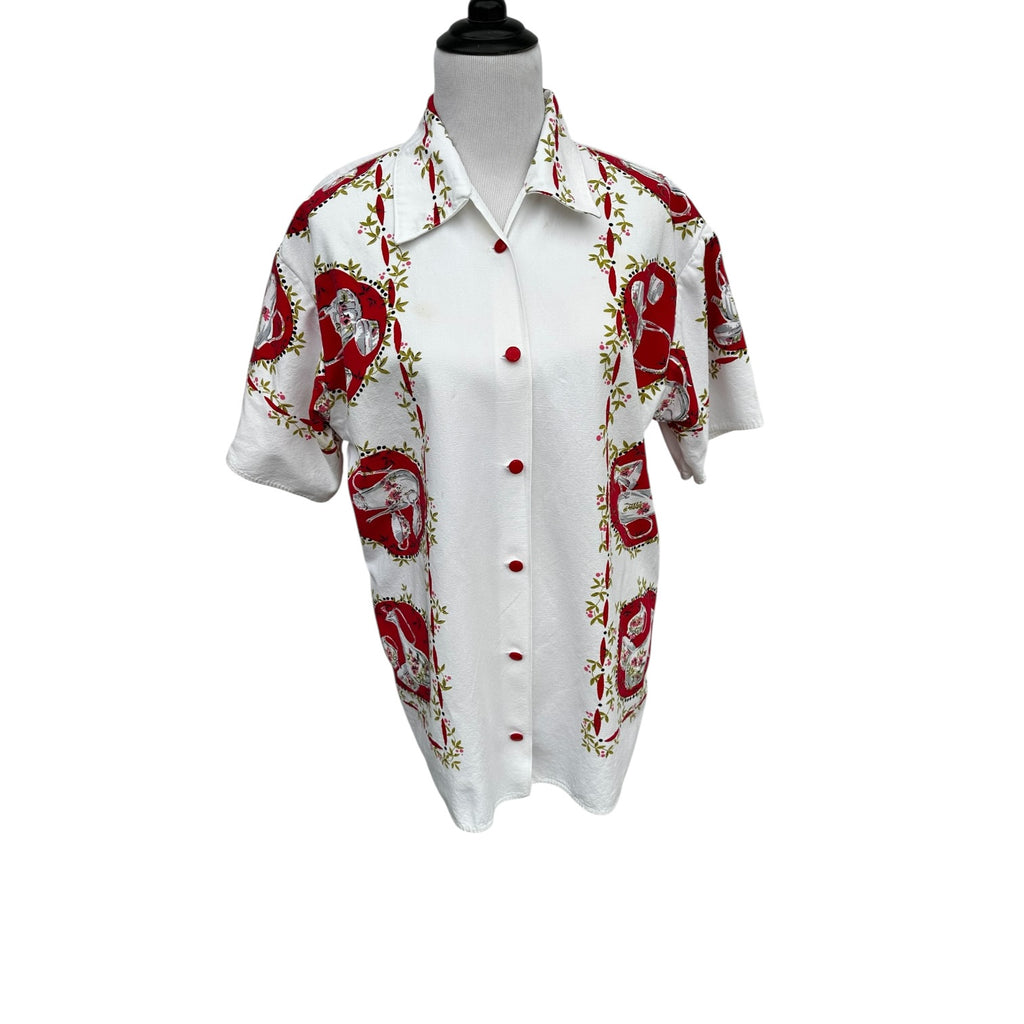 Red China Medallion Button Front Shirt – Upcycled Vintage Cotton, Artisan Made in Cape Cod | Fabric & Soul