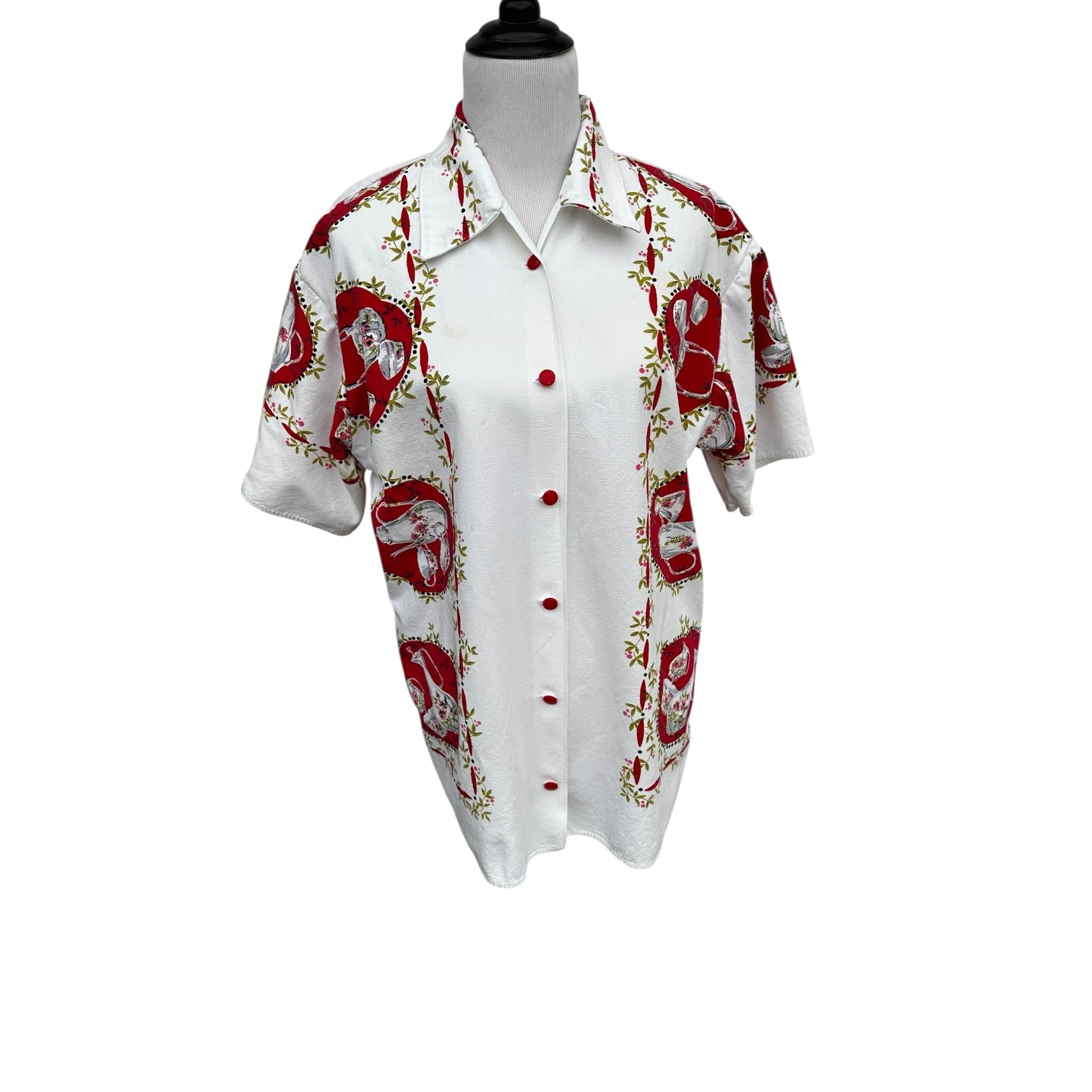 Red China Medallion Button Front Shirt – Upcycled Vintage Cotton, Artisan Made in Cape Cod | Fabric & Soul
