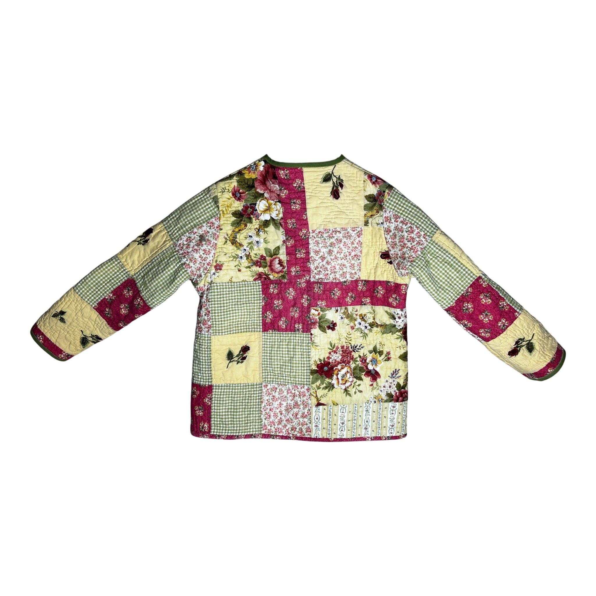 Back view of sustainable floral quilted jacket made by Fabric & Soul. 