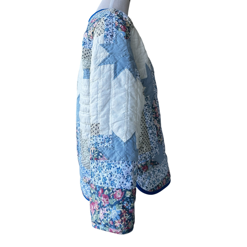 Side view lightweight quilted coat relaxed fit transitional weather handmade Fabric and Soul Cotuit MA