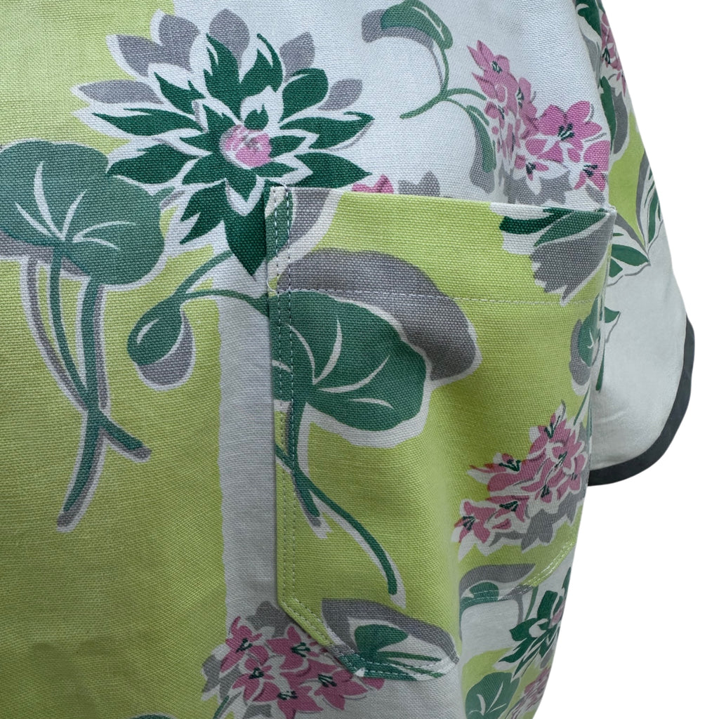 1950s "Lime Blossom" Floral Tunic | Vintage Tablecloth Top | Sustainable Cotton Pullover (Medium)