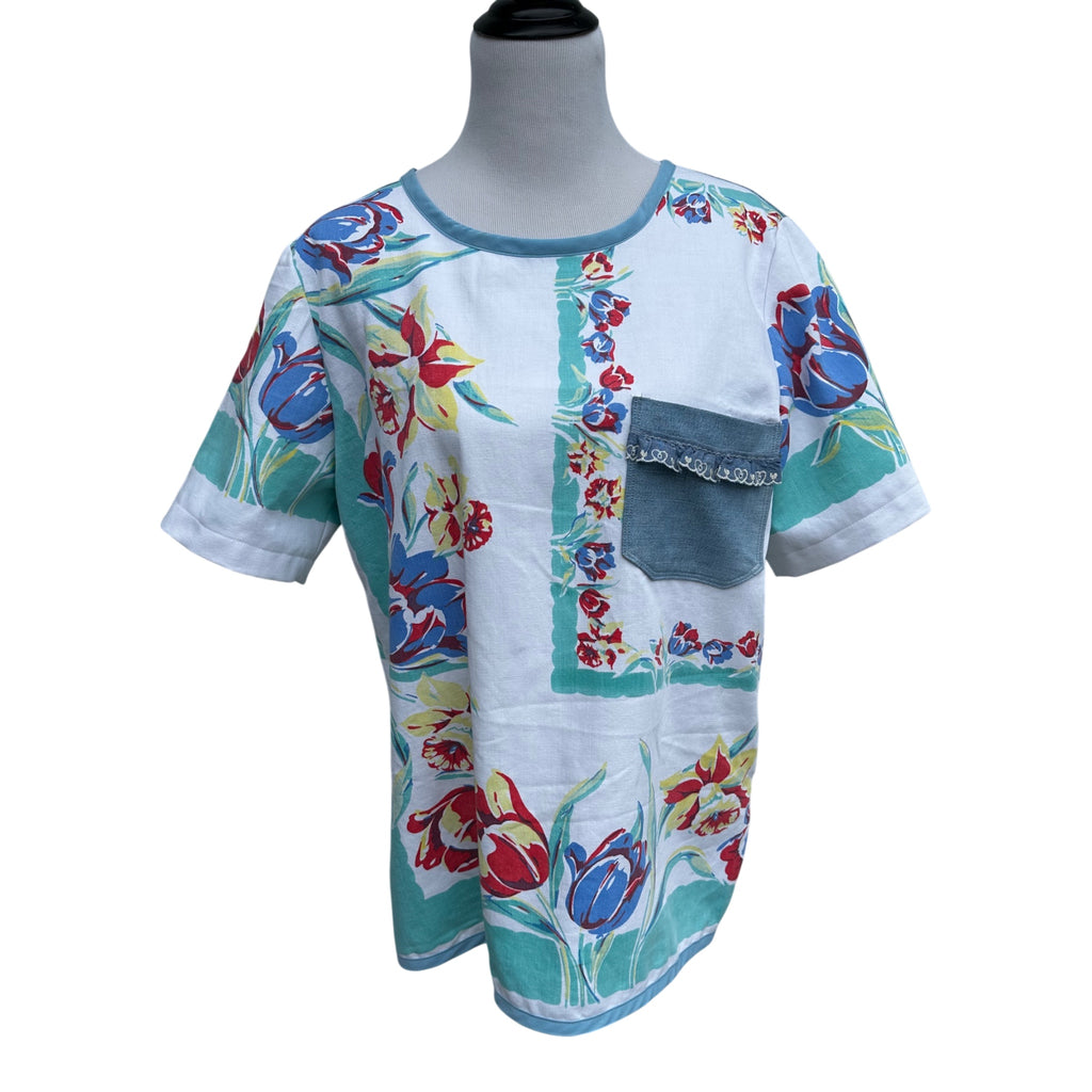 1950s "Everyday Bloom" Tunic | Vintage Tablecloth Top | Medium