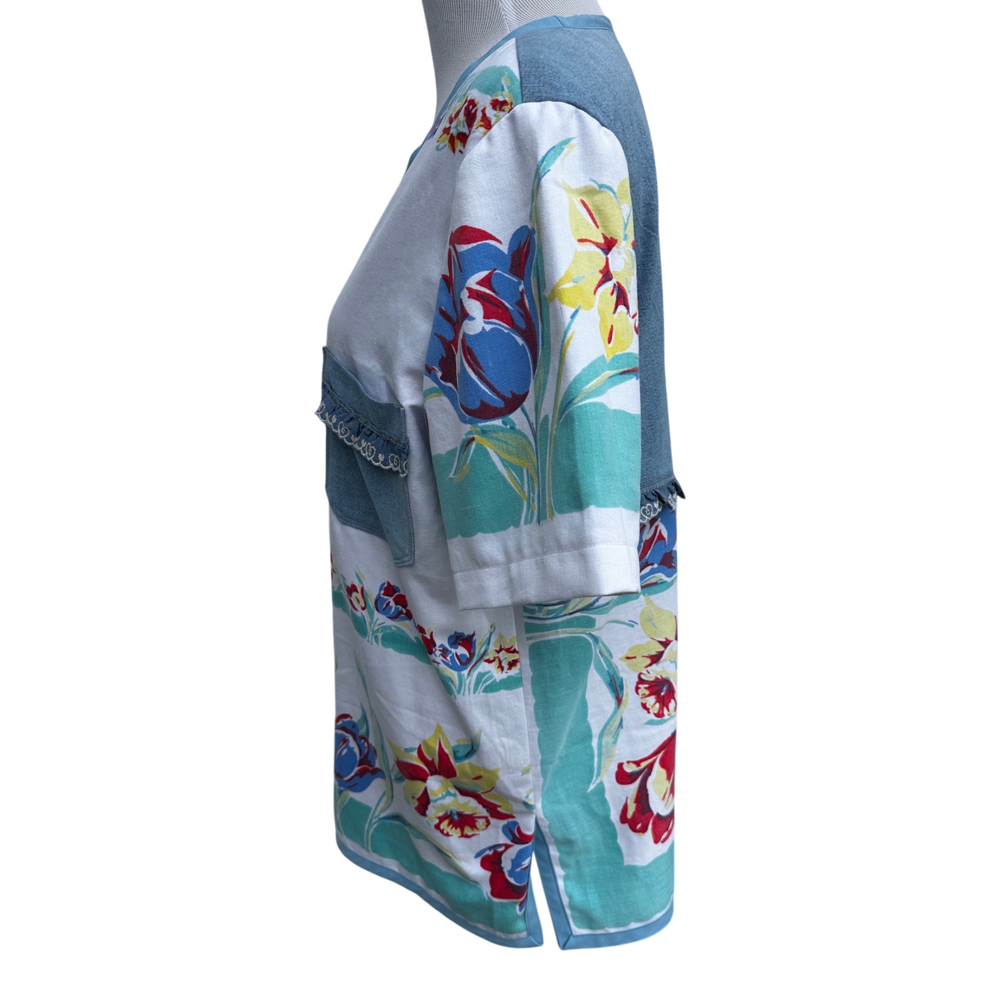 1950s "Everyday Bloom" Tunic | Vintage Tablecloth Top | Medium