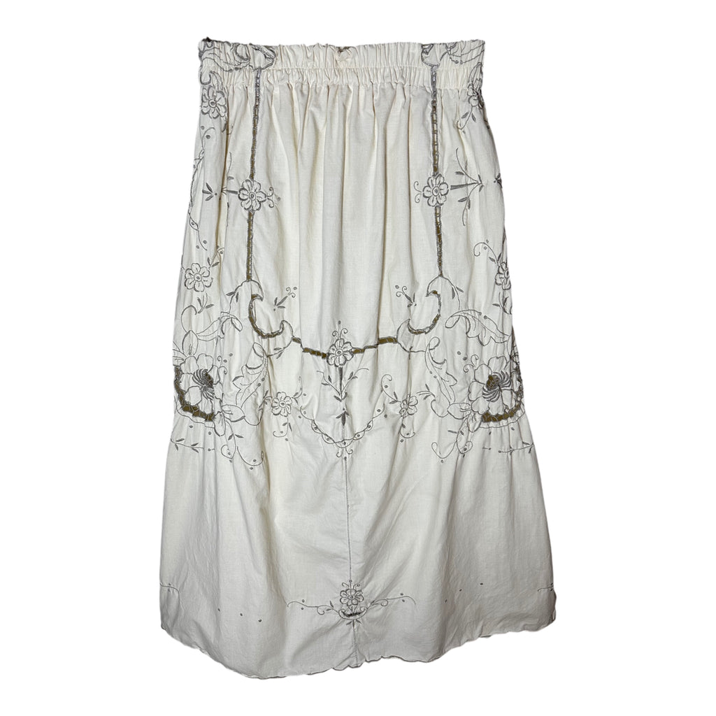 Fabric & Soul Vintage Tablecloth Skirt | Sustainable Cotton Boho Skirt with Cutwork & Scalloped Hem