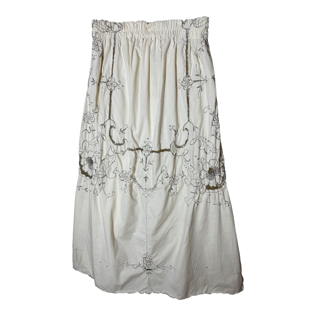 Fabric & Soul Vintage Tablecloth Skirt | Sustainable Cotton Boho Skirt with Cutwork & Scalloped Hem