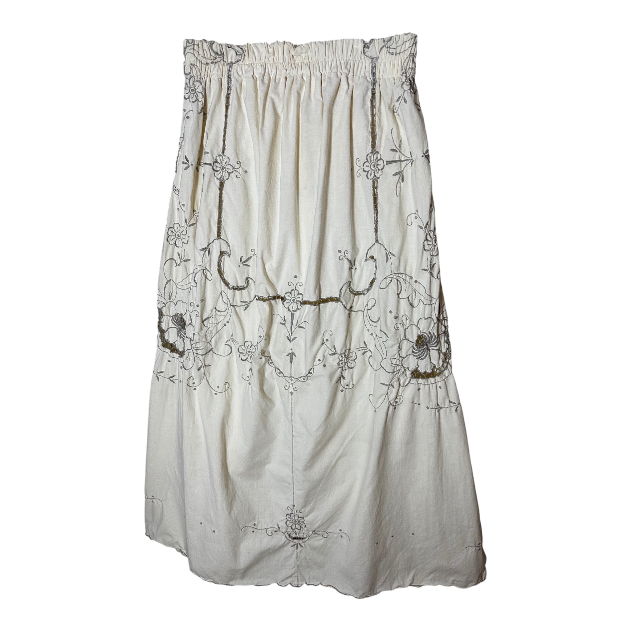 Fabric & Soul Vintage Tablecloth Skirt | Sustainable Cotton Boho Skirt with Cutwork & Scalloped Hem