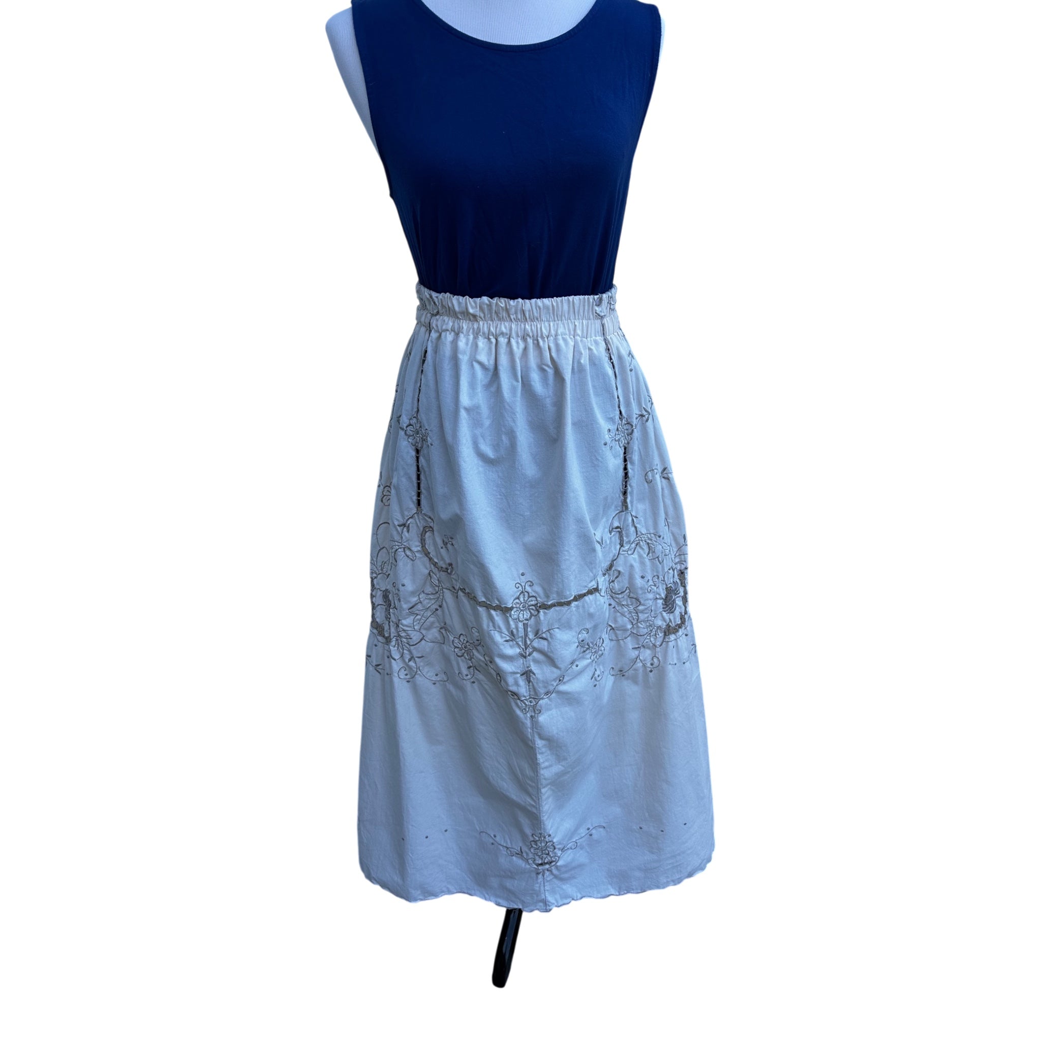Fabric & Soul Vintage Tablecloth Skirt | Sustainable Cotton Boho Skirt with Cutwork & Scalloped Hem