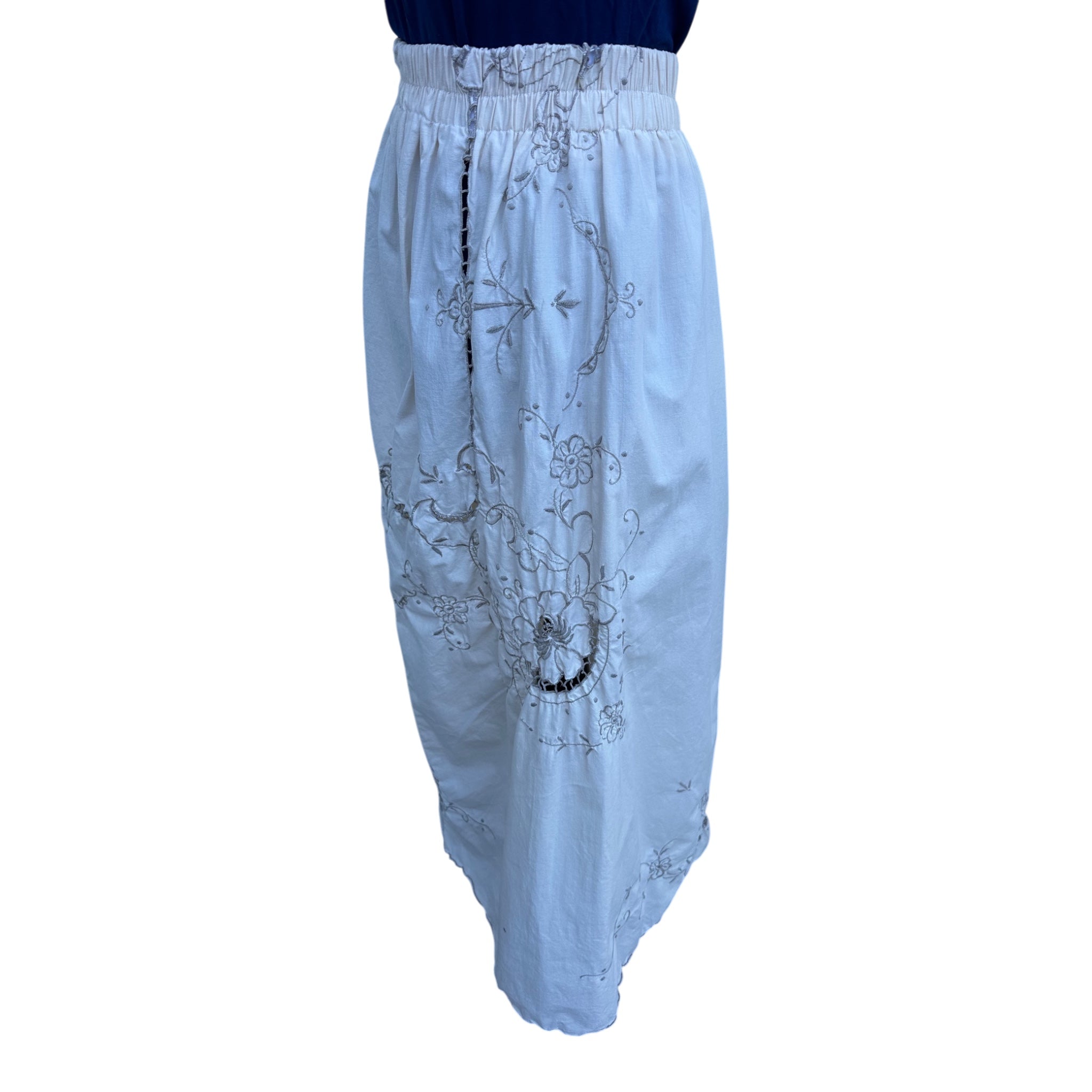 Fabric & Soul Vintage Tablecloth Skirt | Sustainable Cotton Boho Skirt with Cutwork & Scalloped Hem