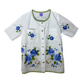 Vintage Blue Floral Basket Blouse | Button-Down Cotton Top | Size Small