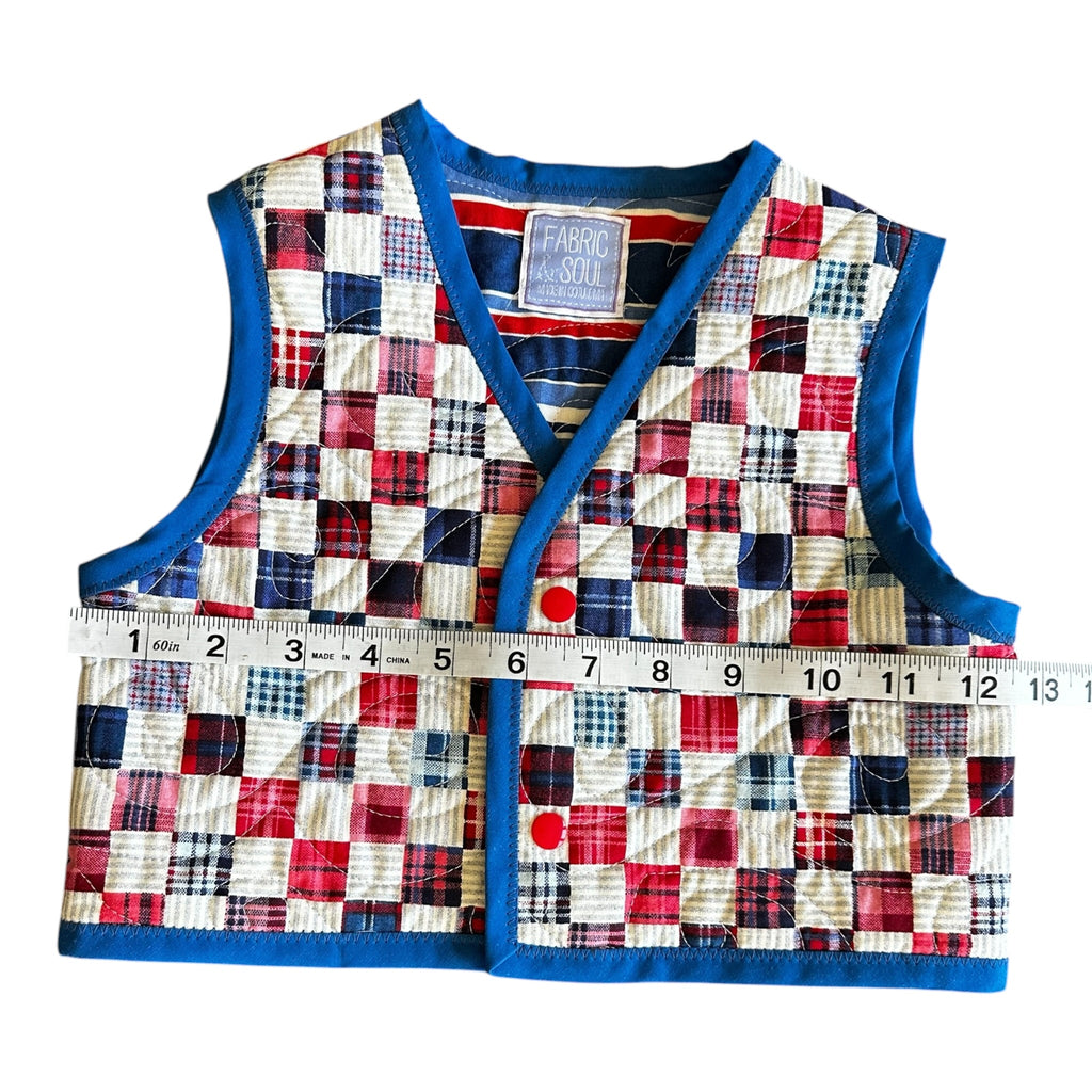 Red, White & Blue Patchwork Quilted Vest – Handmade Child's Americana Vest, Longarm Quilted