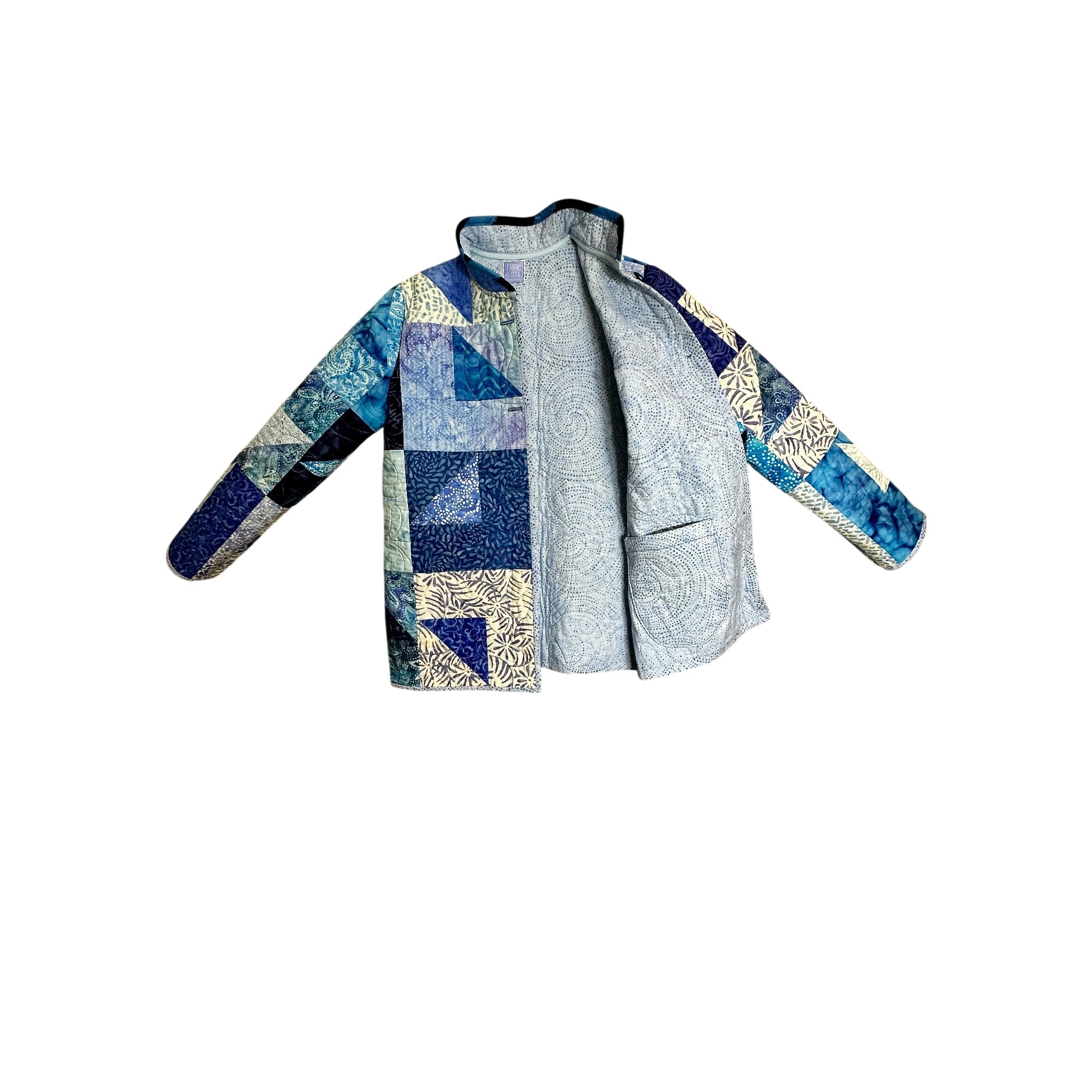 Artisan Batik Quilted Jacket – Shades of Blue | Handmade in Cotuit by Fabric & Soul