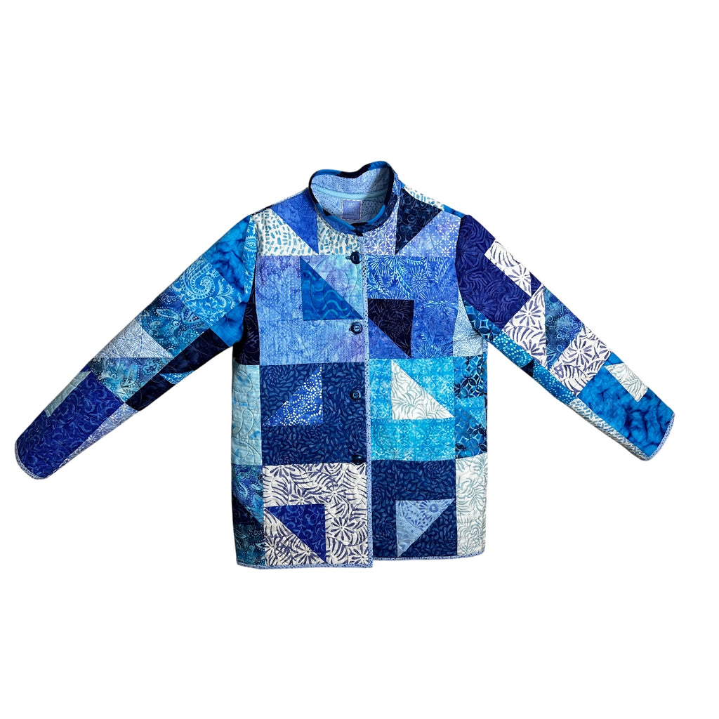 Artisan Batik Quilted Jacket – Shades of Blue | Handmade in Cotuit by Fabric & Soul