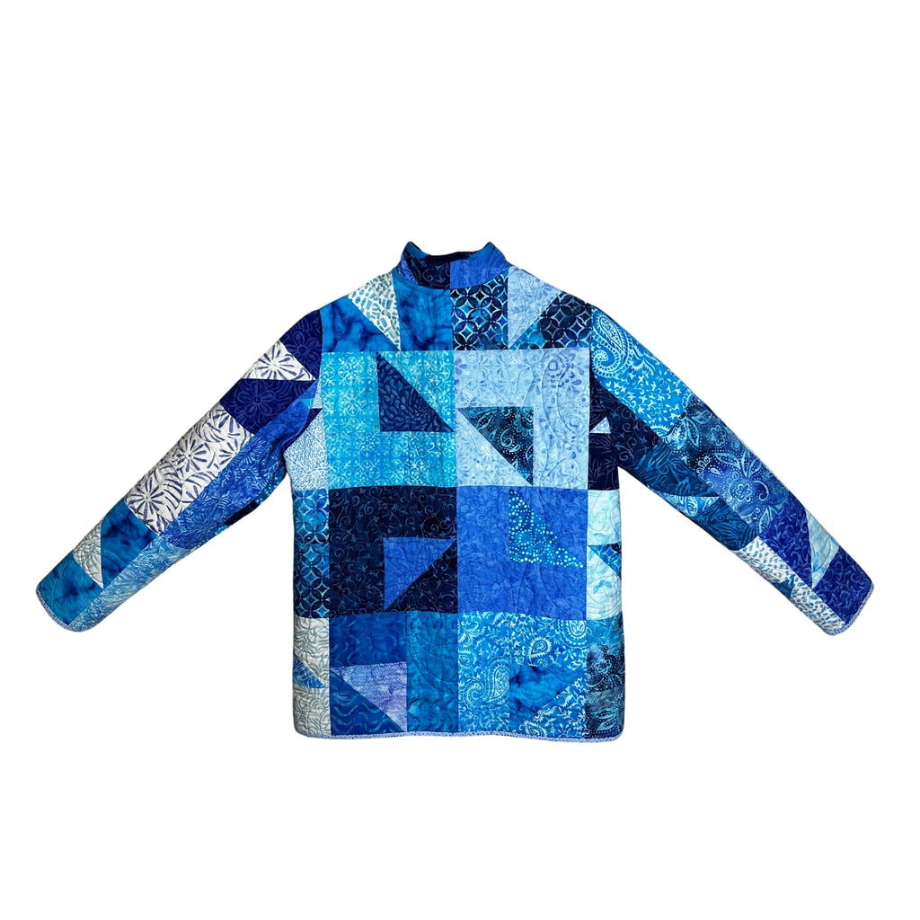 Artisan Batik Quilted Jacket – Shades of Blue | Handmade in Cotuit by Fabric & Soul