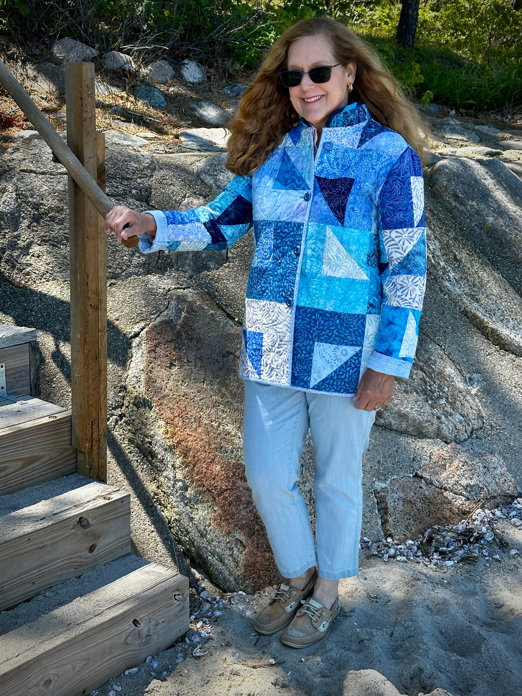 Artisan Batik Quilted Jacket – Shades of Blue | Handmade in Cotuit by Fabric & Soul
