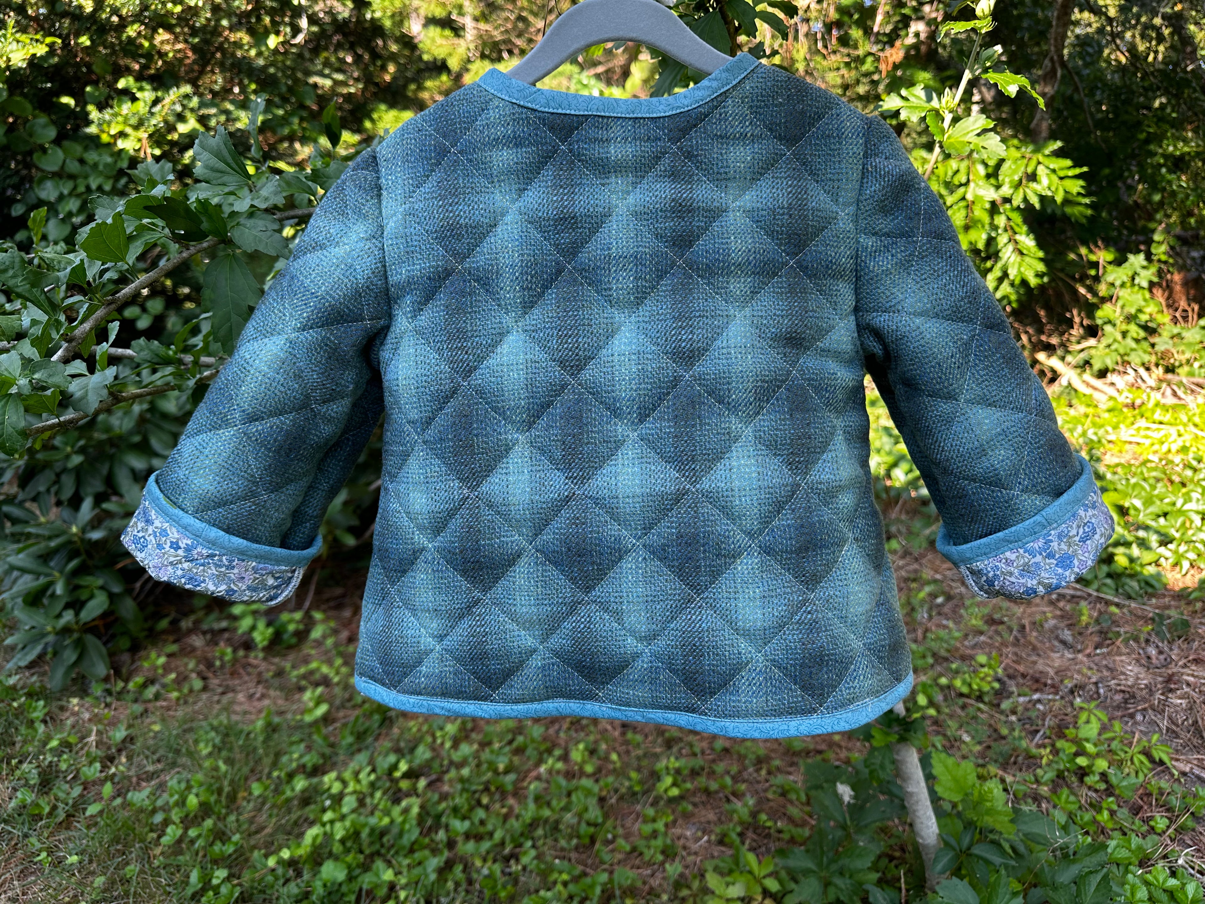 Scottish Wool Quilted Jacket Liberty of London Lined Toddler Size 3T – button and lining detail