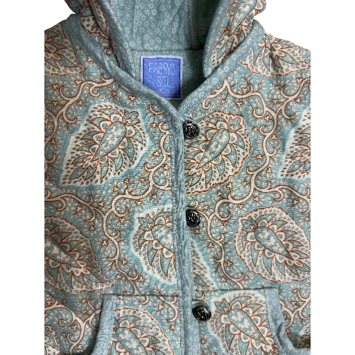Front view of designer quilted jacket for kids made with Sister Parish Fabric