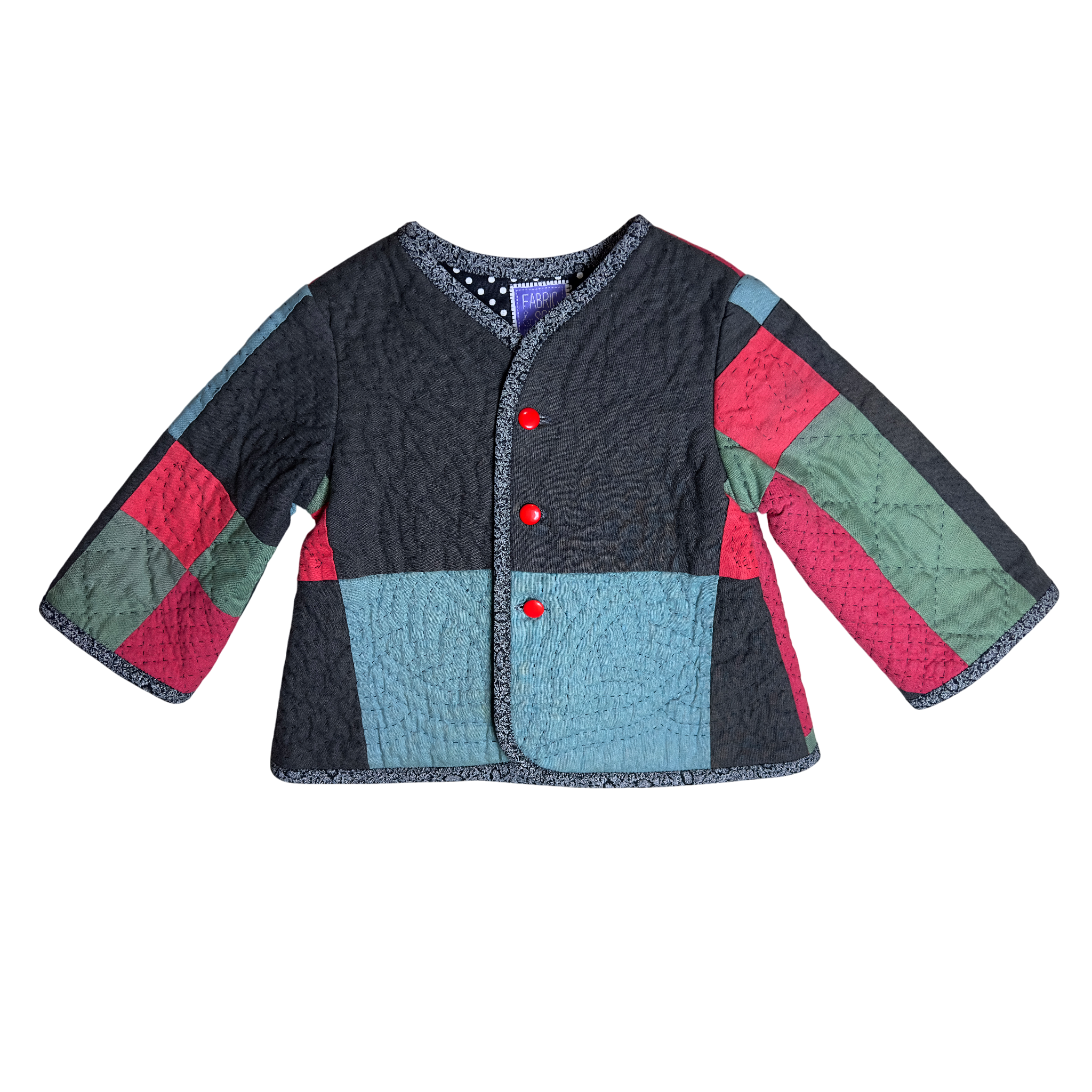 Hand-quilted upcycled patchwork jacket with unique design