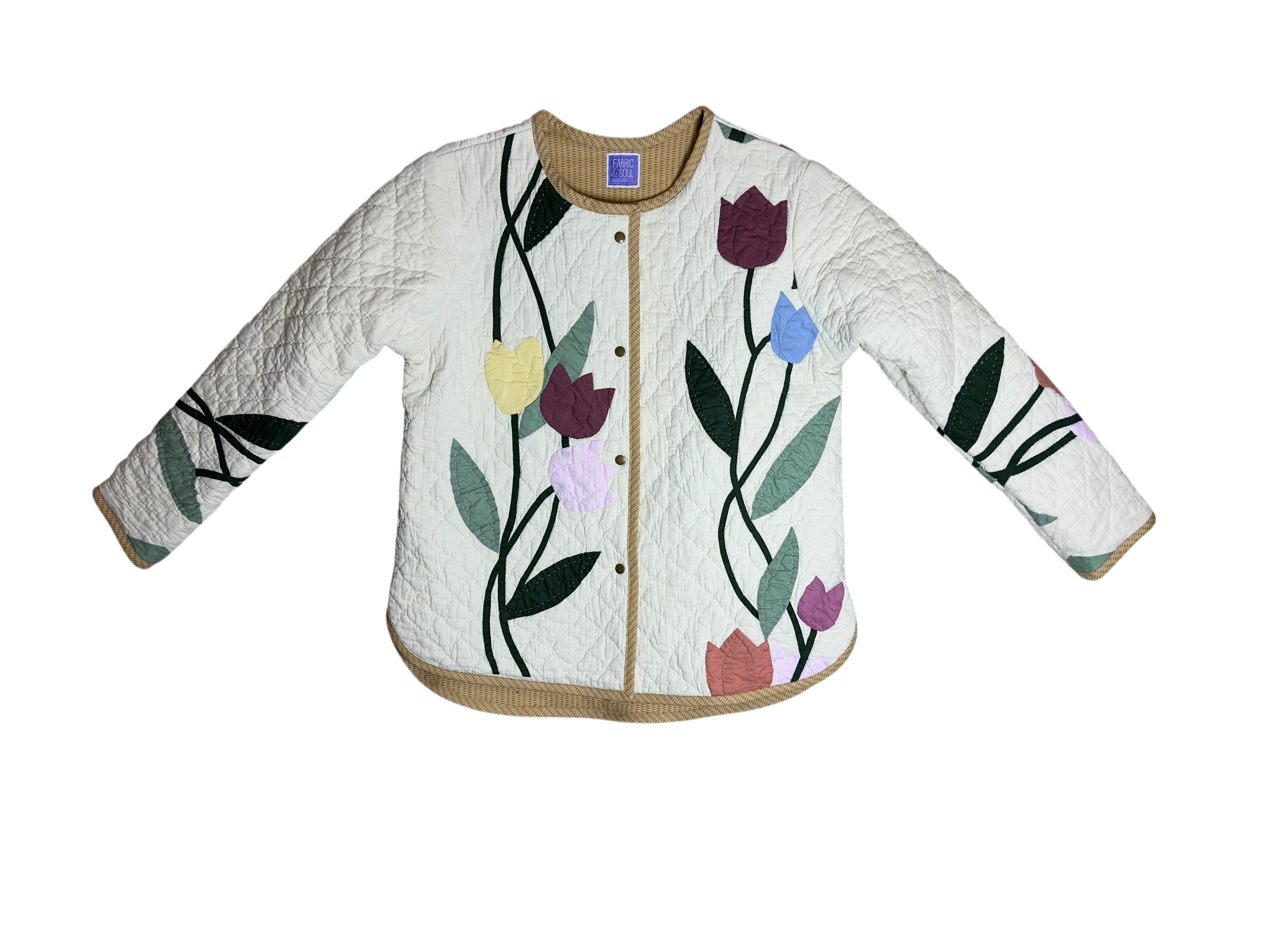 looms & Basket Jacket 2 - handmade floral quilted coat, front view, Fabric & Soul