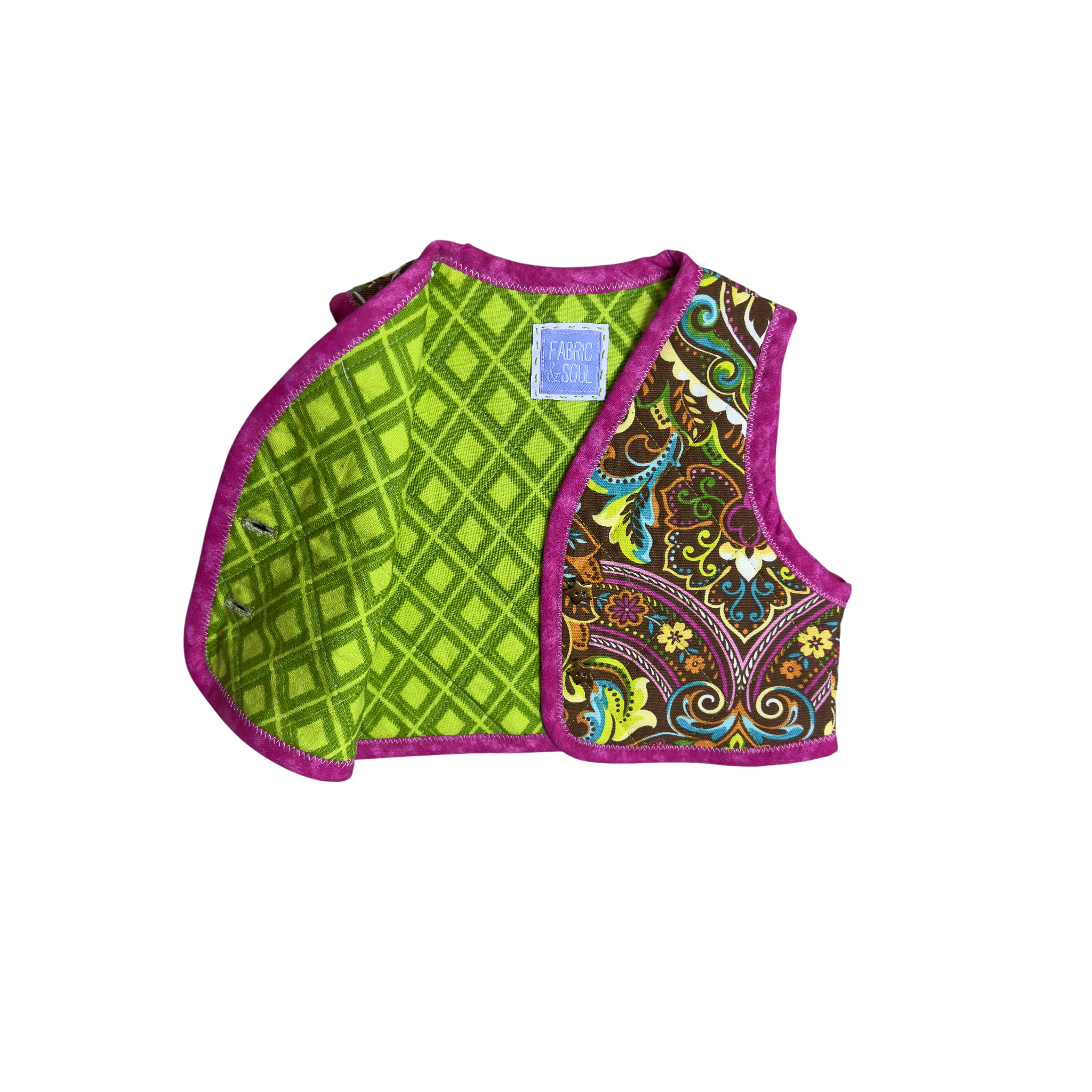 Front view showing inside lining in bright green