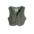 Green vest with decorative leather looking buttons and cotton lining
