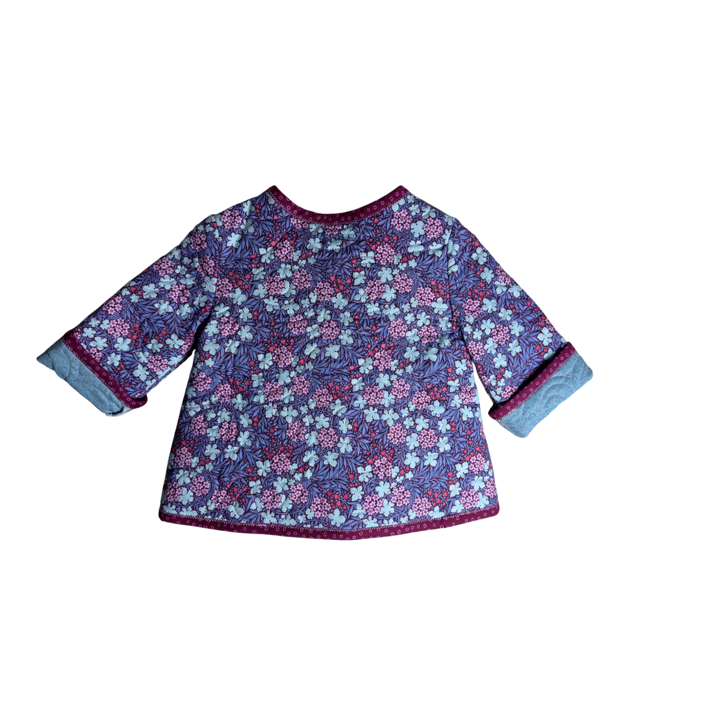 Back view of quilted floral jacket for children