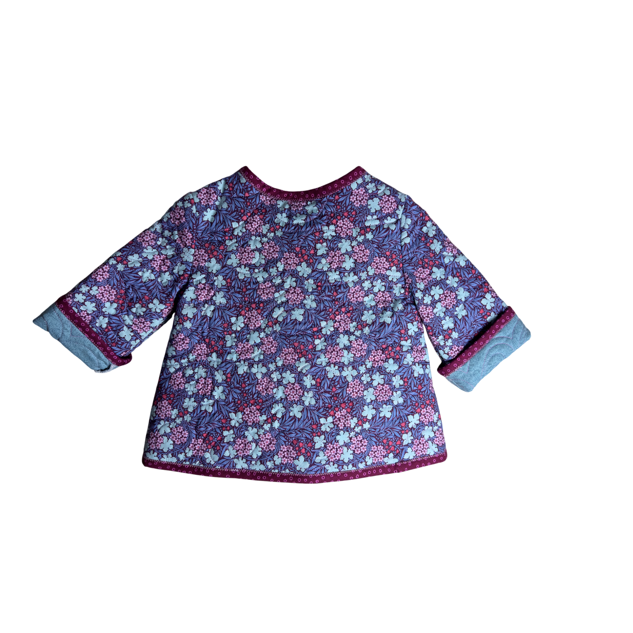 Back view of quilted floral jacket for children