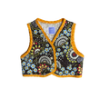 Childs colorful  brown floral cotton vest with gold buttons and orange trim