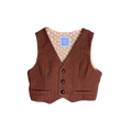 Heritage Rust vest with brown leather-looking buttons showing lining