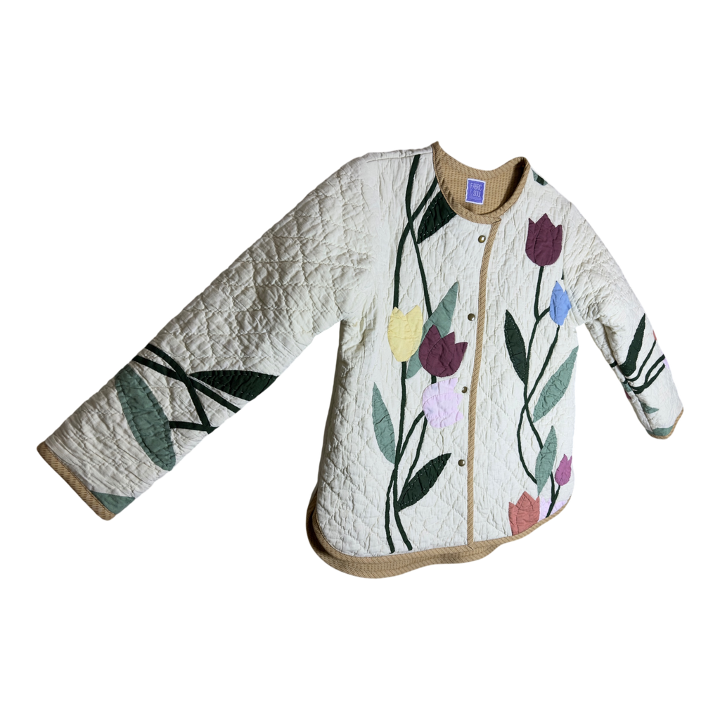 Basket weave lining detail of upcycled quilted jacket, slow fashion handmade outerwear