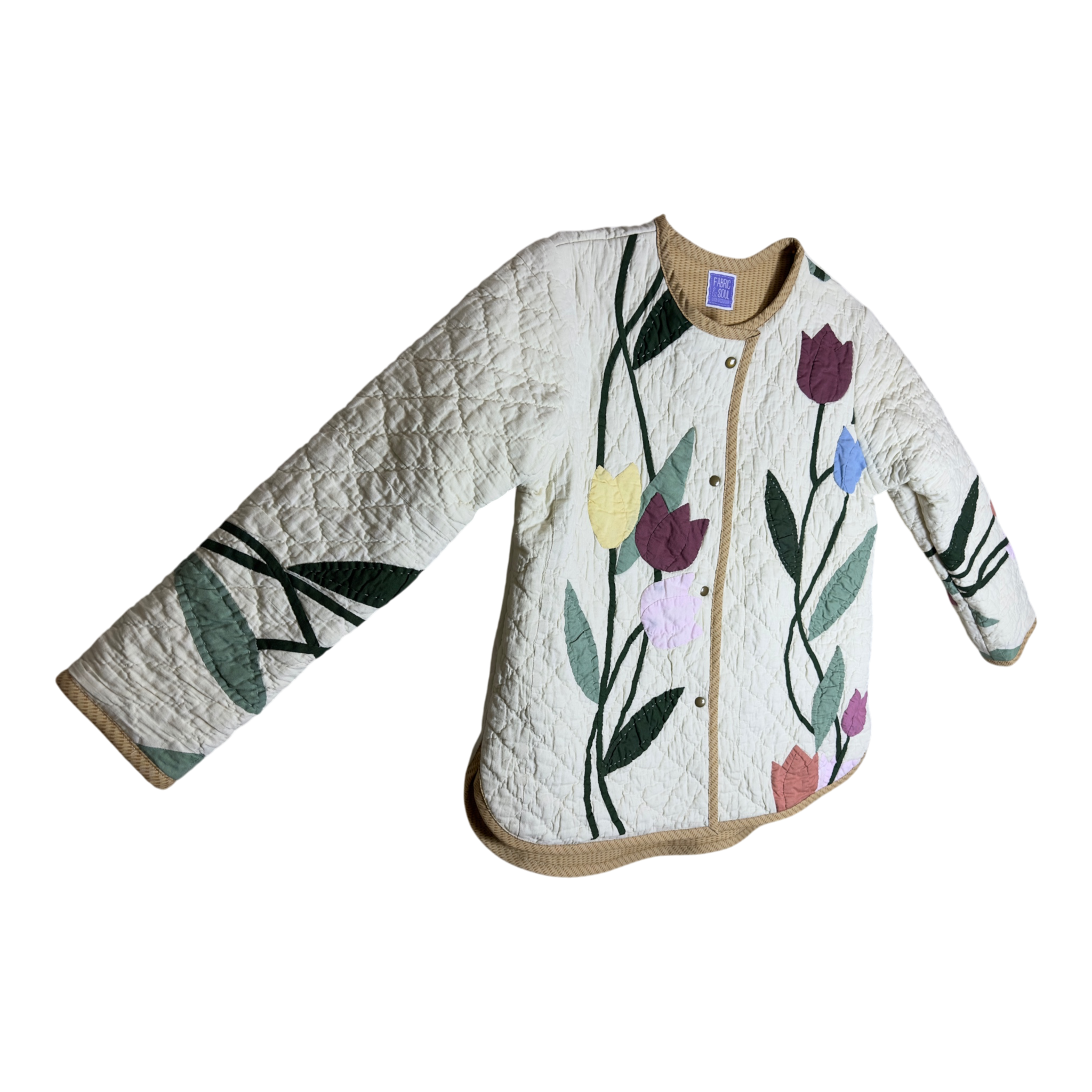 Basket weave lining detail of upcycled quilted jacket, slow fashion handmade outerwear