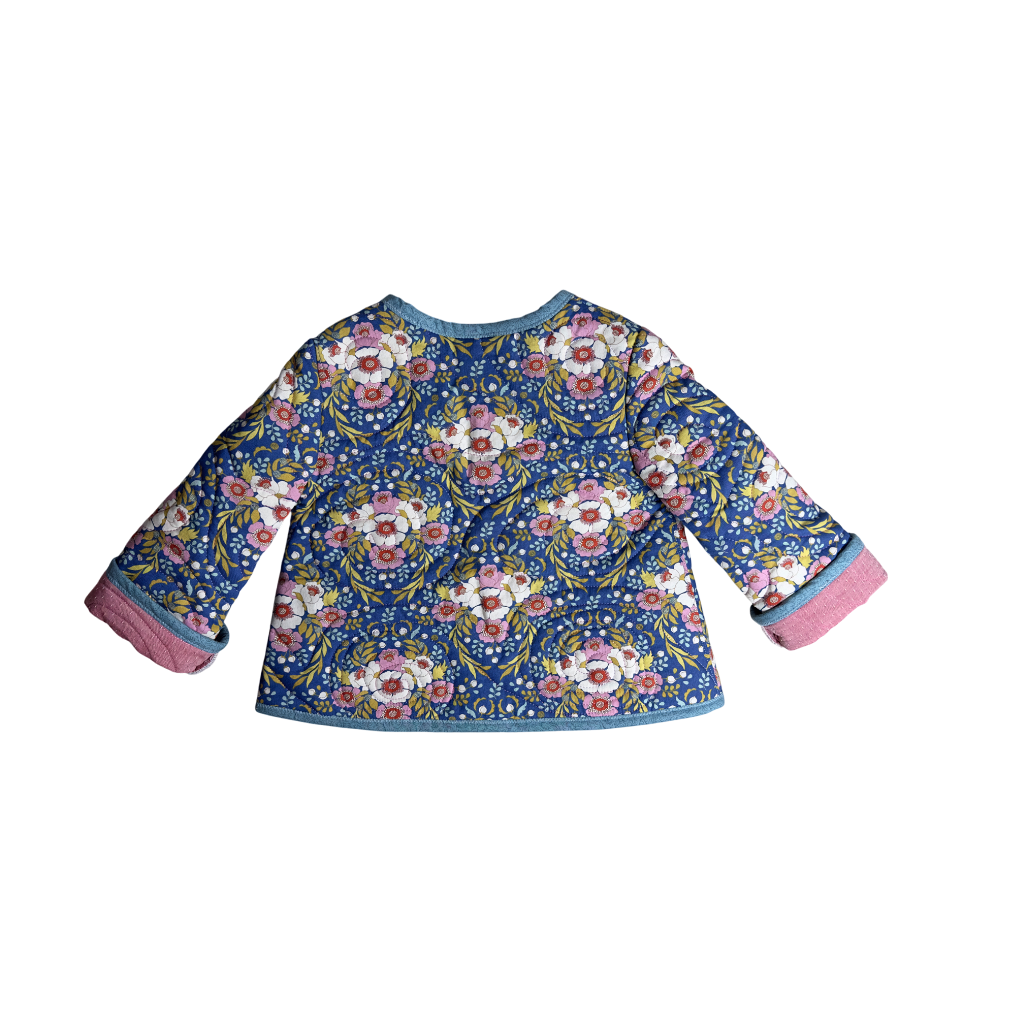 Back view of elegant quilted coat with dancing flowers