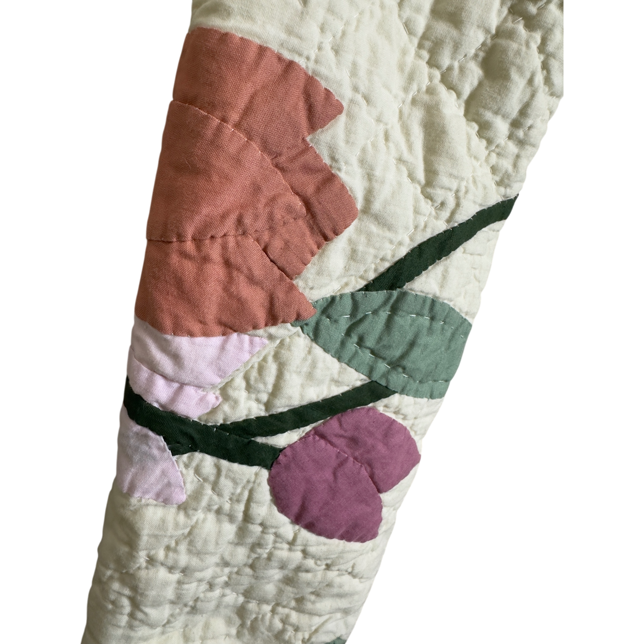 Close-up of floral quilt fabric on handmade artisan jacket, Fabric & Soul Cotuit MA