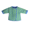 Front view of wrap and whale watcher snap coat in green sea edition