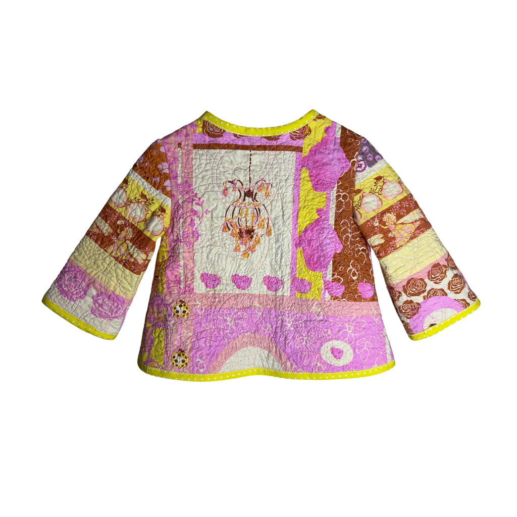 Back view  of upcycled quilt fabric and patchwork design